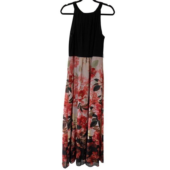 SLNY Black & Floral Halter Maxi Dress With Tie-Back Detail Size 12 - Picture 1 of 11
